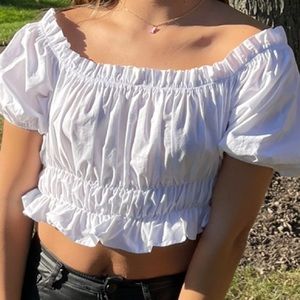 Zara off the shoulder white puffer top